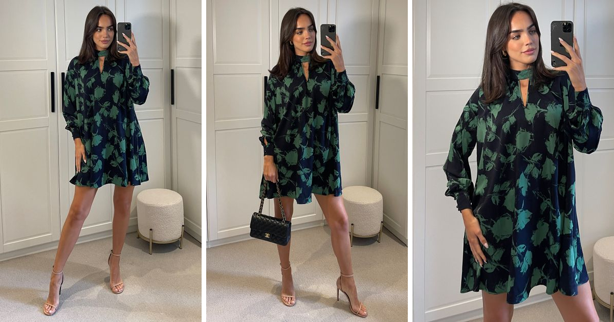 Abstract High Neck Keyhole Shift Dress | Blue Vanilla | SilkFred US