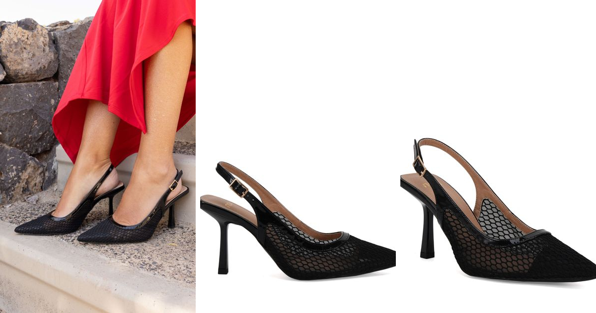 Wide Fit Ilona Black Mesh Point Slingback Court Novo SilkFred US Wide Fit Ilona Black Mesh Point Slingback Court Novo SilkFred US