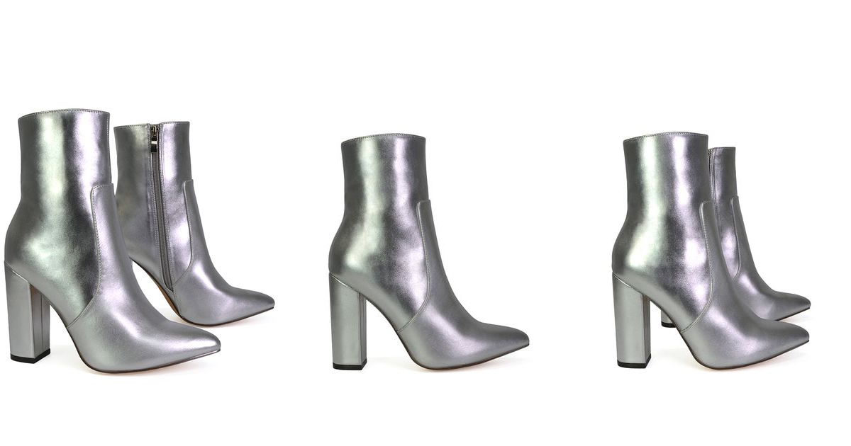 Silver Metallic Block Heeled Ankle Boots | SilkFred US