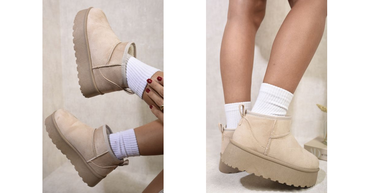 Beige Suede Ankle Platform Boots | SilkFred US
