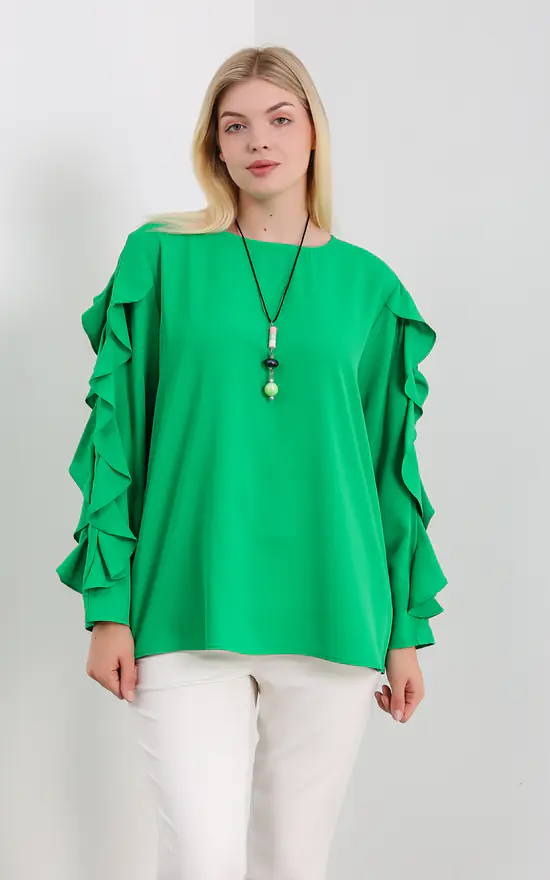 Oversized Long Ruffle Sleeves Relaxed Fit Blouse Top In G