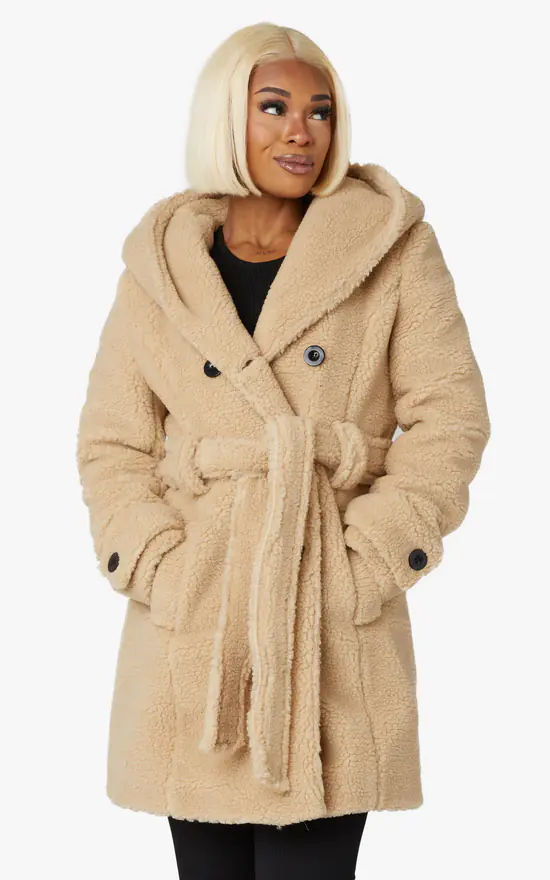 Slim Fit Double Breasted Teddy Coat SilkFred - Main Image
