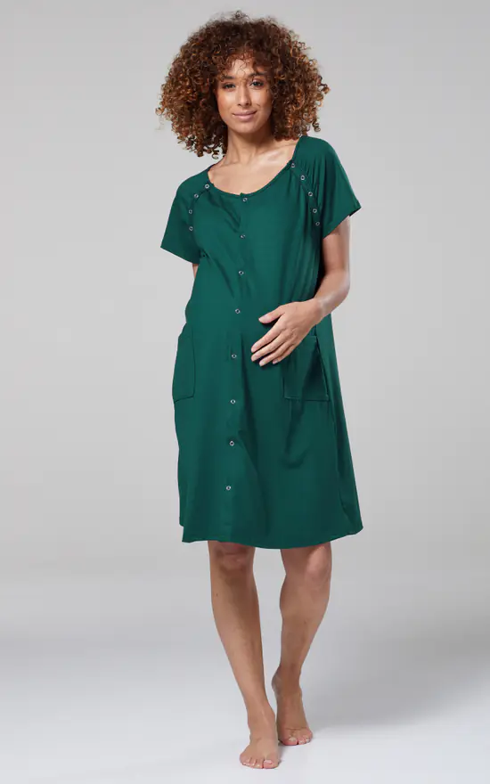 Dark Green Maternity Nightshirt Happy Mama SilkFred UAE