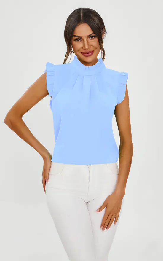 Womens Blouses High Frill Neck Blouse Ladies Luxury Bowknot Ruffle