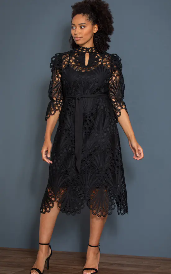 HOT Crochet Lace Lace Belted Dress Crochet Lace Belted Midi