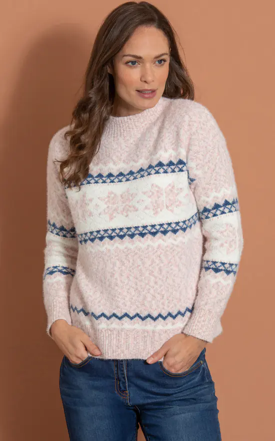 Fairisle Snowflake Christmas Jumper In Pink Klass SilkFred