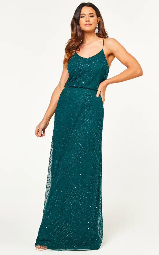 Cami Sequin Stripe Embellished Maxi Dress In Emerald Green