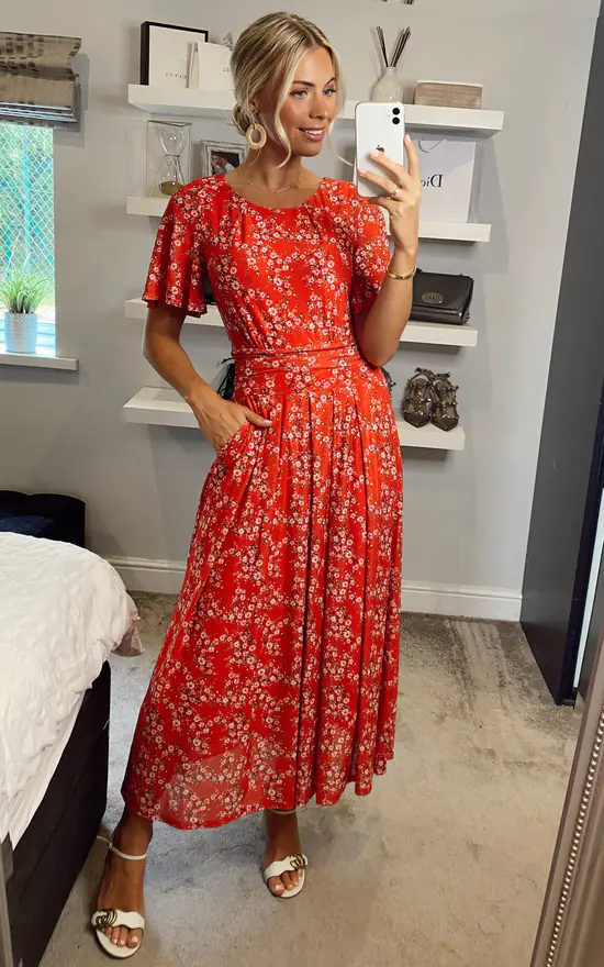 Julita Mesh Maxi Dress, Red Floral | JOLIE MOI | SilkFred