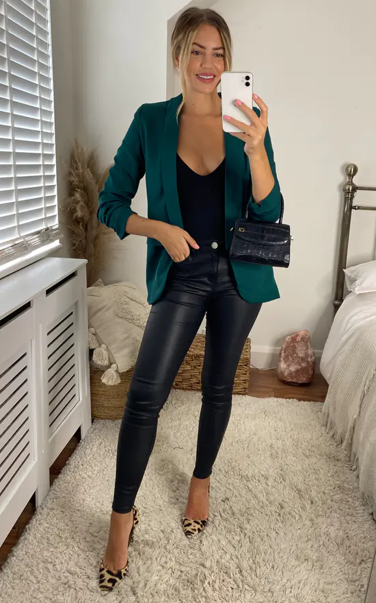 Black Pants Hunter Green Sports Coat Dark Green Oversized Rouched