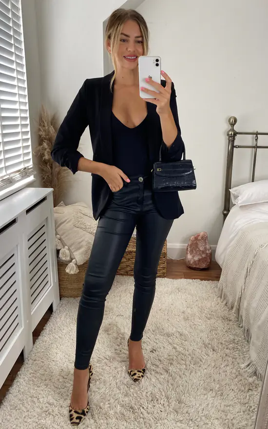 Black Oversized Rouched Sleeve Blazer SilkFred