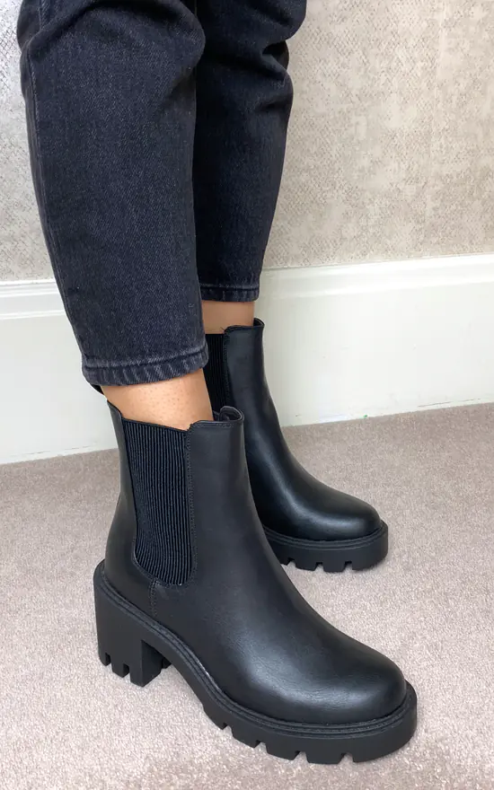 Chunky Heel Ankle Boots In Black Truffle Collection SilkFred