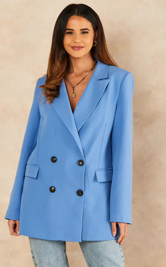 Dress Pale Blue Longline Jacket Embroidered Sky Blue Longline