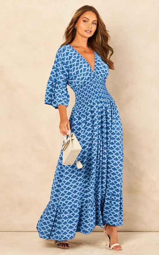 Blue Vanilla Jaxine Geo Print Dress SilkFred