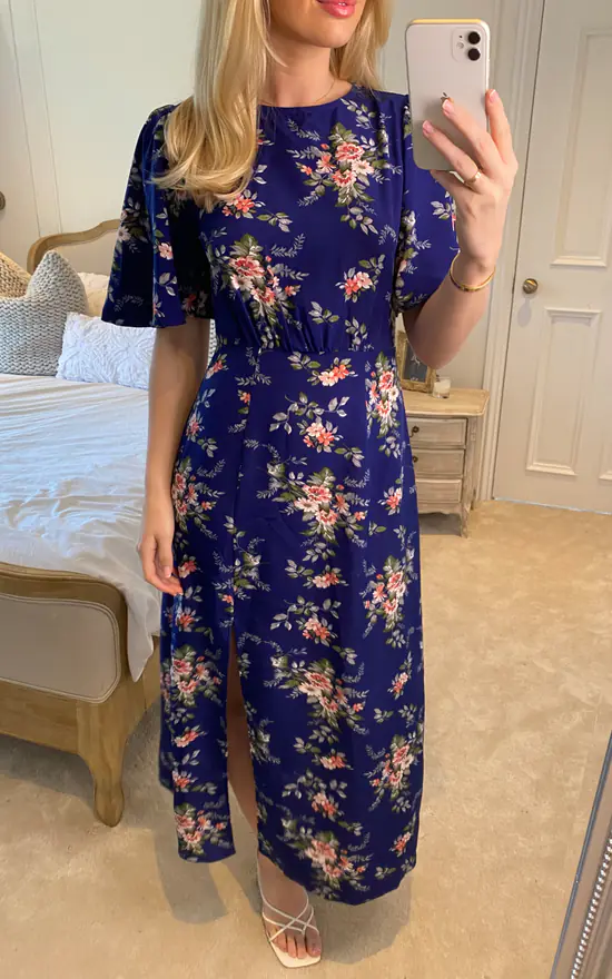 Angel Sleeves Midi Dress With Side Slit | ANGELEYE | SilkFred US