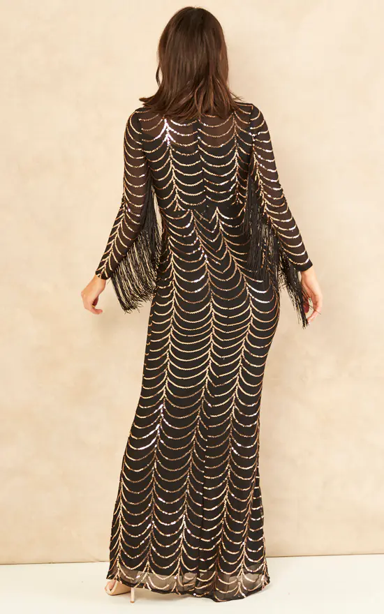 Black Gold Luxe High Neck Illusion Maxi Dress SilkFred UAE