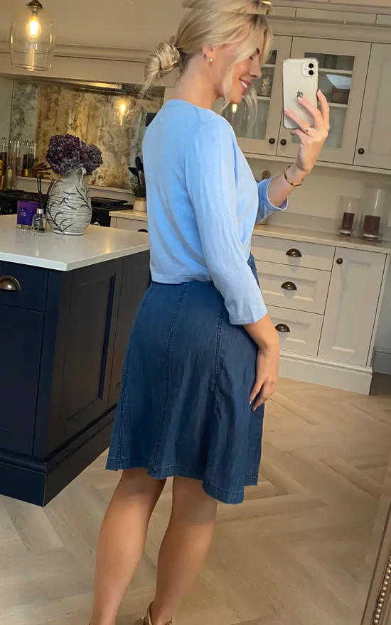 Knitted Curve Bolero In Blue Yumi SilkFred1