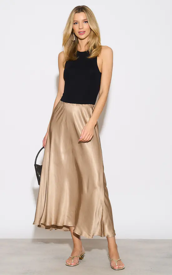 Cassie Midi Slip Skirt Gold Sarta SilkFred - Main Image
