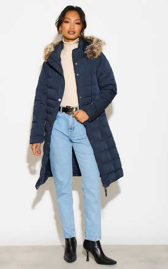 Fur Hood Blue Padded Coat Womens Celsius Premium Women's Faux Fur