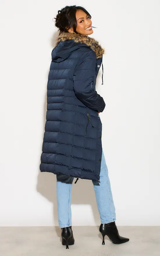 Ladies Puffer Parka w/ Fur Trim Hood SilkFred