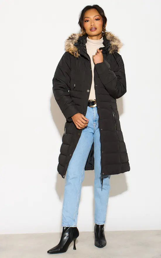 Black Puffer Parka Coat Women's Winter Jacket SilkFred