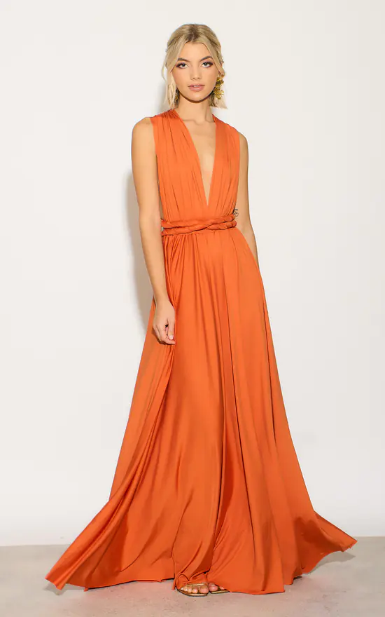 Midi Dress Burnt Orange Boho Dress Burnt Orange Multiway