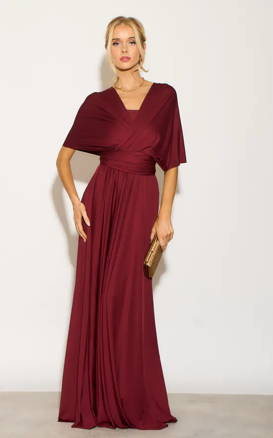 Burgundy Multiway Bridesmaid Maxi Dress SilkFred