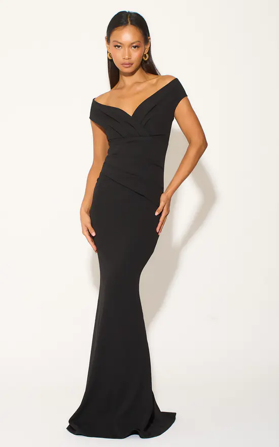 Black Bardot Pleated Occasion Maxi Dress SilkFred IE