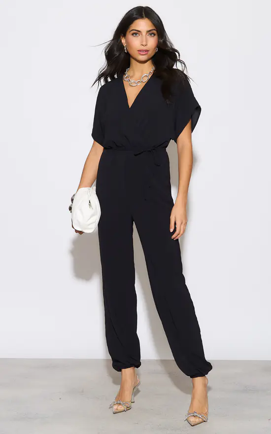 Batwing Sleeve Elasticated Waist Jumpsuit in Black by Jenerique