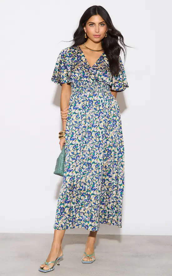 Yumi Green Satin Leopard Print Dress Yumi Bardot Floral Print Maxi