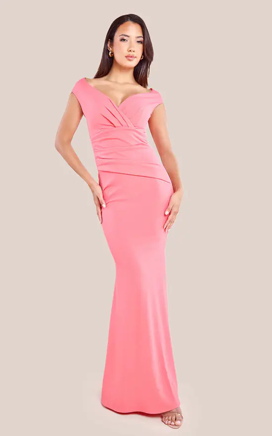 Bardot Pleated Maxi Dress In Coral Goddiva SilkFred