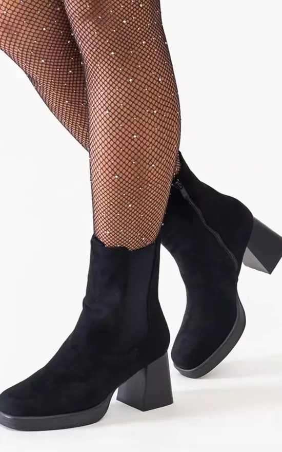 Black Square Toe Stiletto Boots SilkFred1