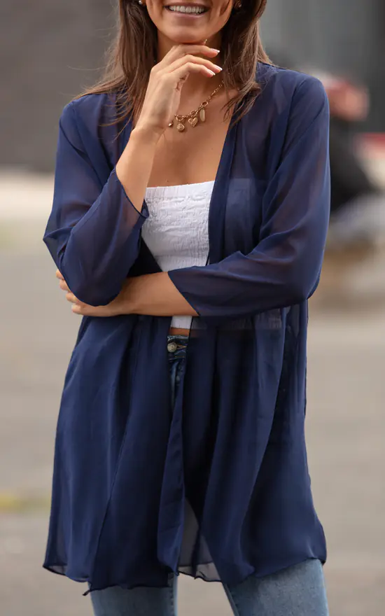 Blue Sheer Long Sleeve Lightweight Duster SilkFred