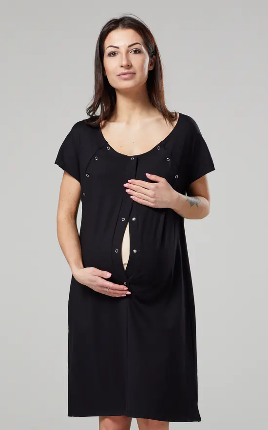 Maternity Nursing Delivery Hospital Gown Nightshirt In Black