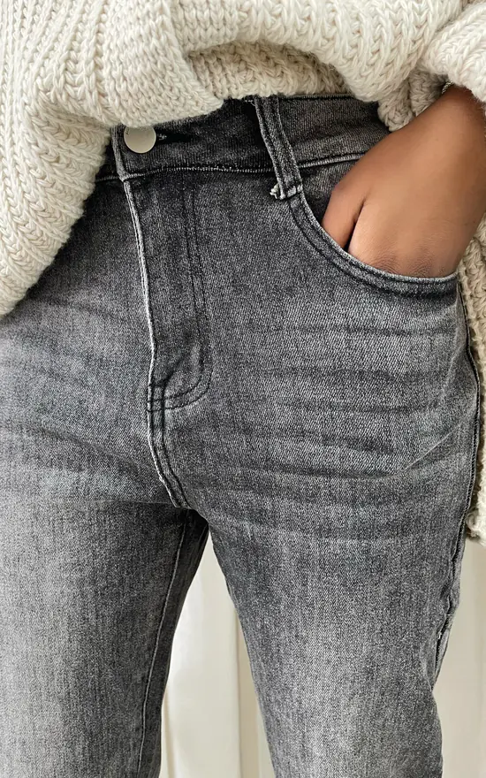 Grey High Waisted Acid Wash Jeans SilkFred