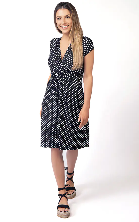 Cap Sleeve Polka Dot Black Knot Front Dress Krisp Silkfred Us Cap Sleeve Polka Dot Black Knot Front Dress Krisp Silkfred Us