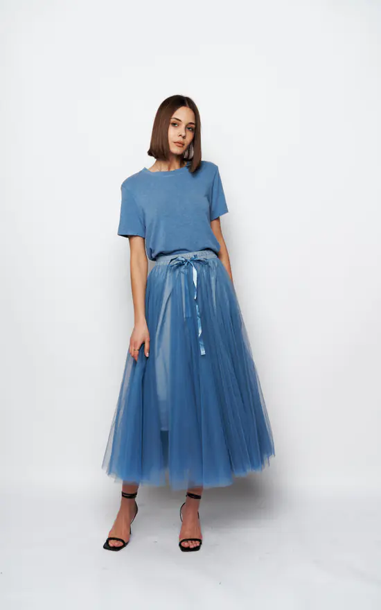 Tulle Skirt Charlotte In Denim Blue YLONDON SilkFred