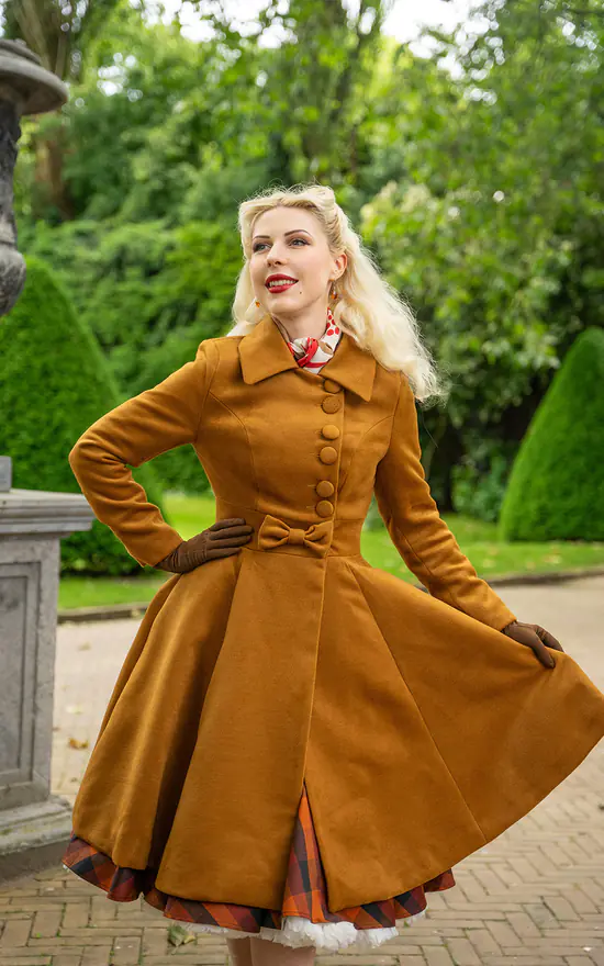 Ochre Brown Caroline Swing Coat SilkFred1