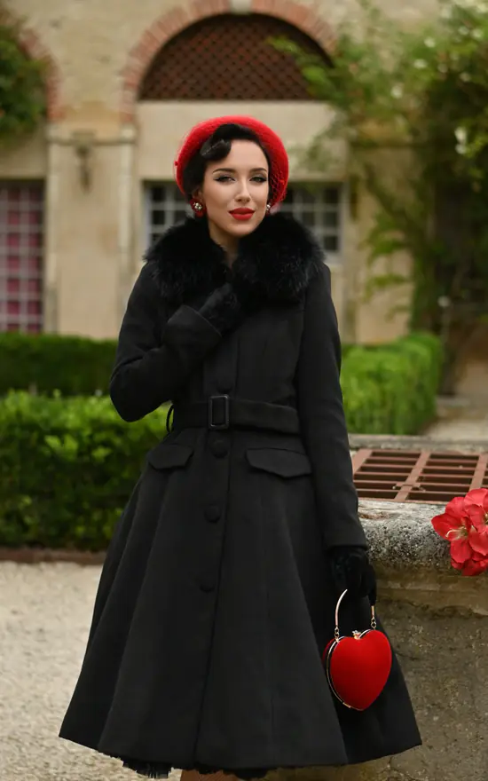 Black Faux Fur Swing Coat with Button Detail SilkFred