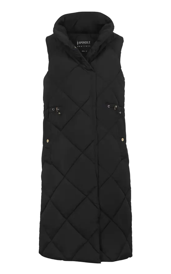 Diamond Quilted Padded Long Sleeveless Gilet SilkFred