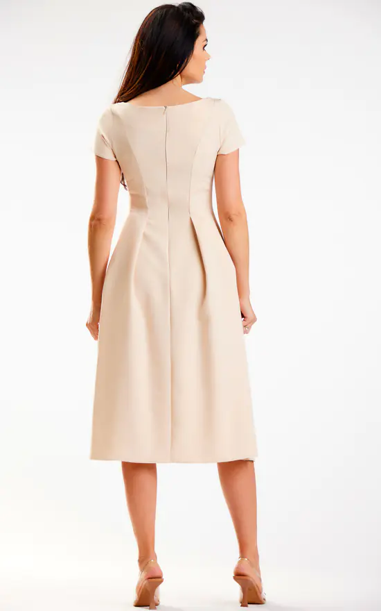 Midi Dress with Short Sleeves in Beige by AWAMA