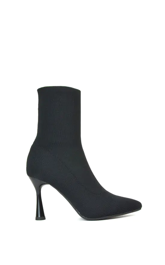 Black Knit Stiletto Heel Pointed Toe Sock Boots SilkFred