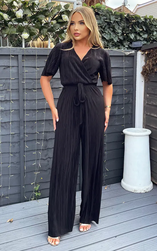 Black Plisse Wrap Top Jumpsuit AX Paris SilkFred