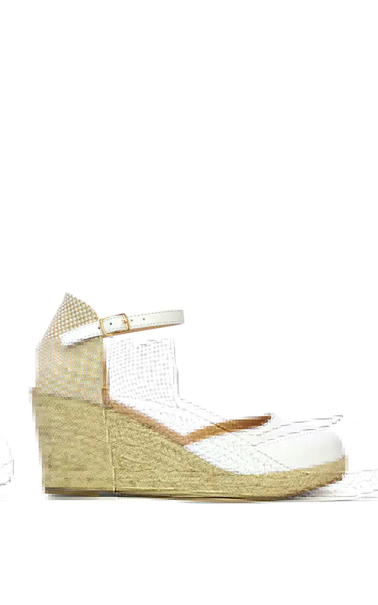 Rocky Closed Toe Espadrille Wedge Heels In White XY London