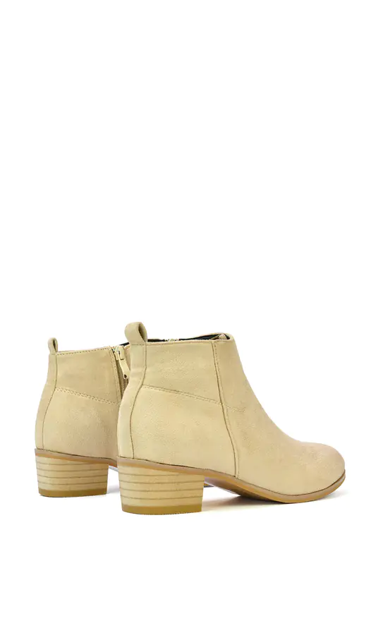 Beige Faux Suede Low-Heel Ankle Boots SilkFred - Main Image