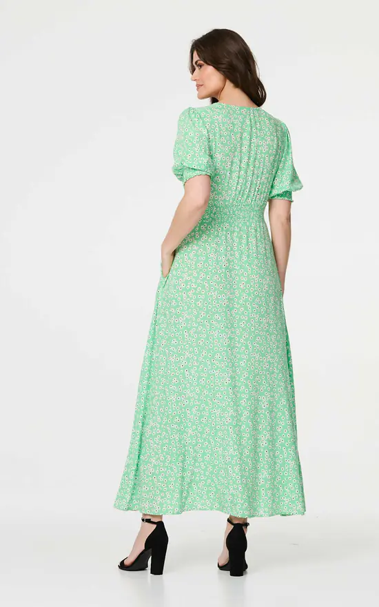 Green Ditsy Floral 1/2 Puff Sleeve Maxi Dress Izabel London