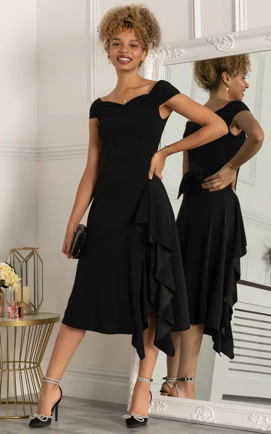 Desiree Frill Fit Flare Dress, Black JOLIE MOI SilkFred