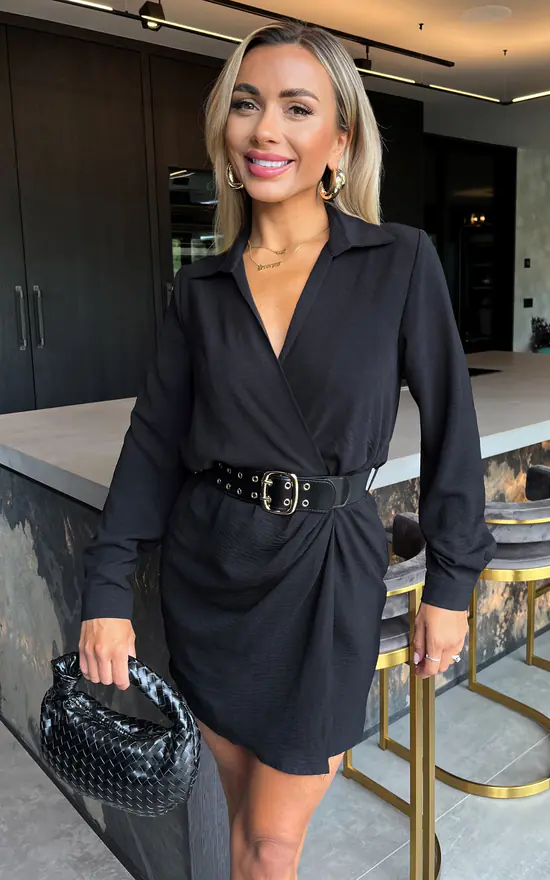 Ax Paris Black Wrap Dress AX Paris Plisse Short Sleeve Wrap Midi