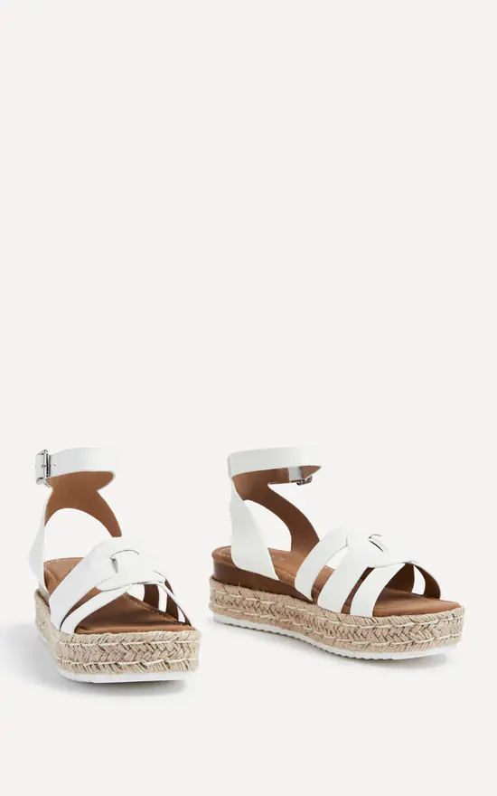 Dakota White Faux Leather Woven Espadrille Inspired Flatf | Linzi | SilkFred US