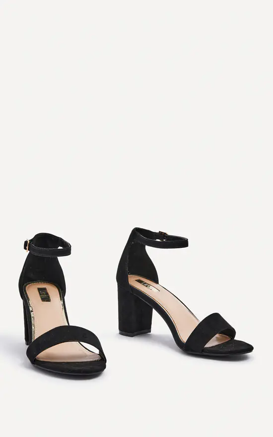 Frankie Black Faux Suede Closed-Back Block Heels SilkFred