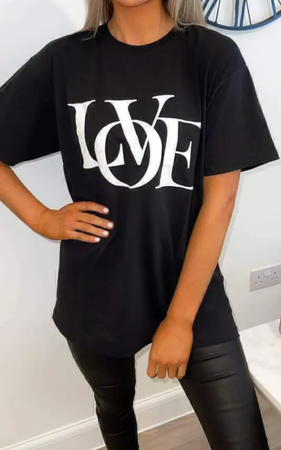 LOVE Slogan Oversized Tee - Black by GIGILAND UK